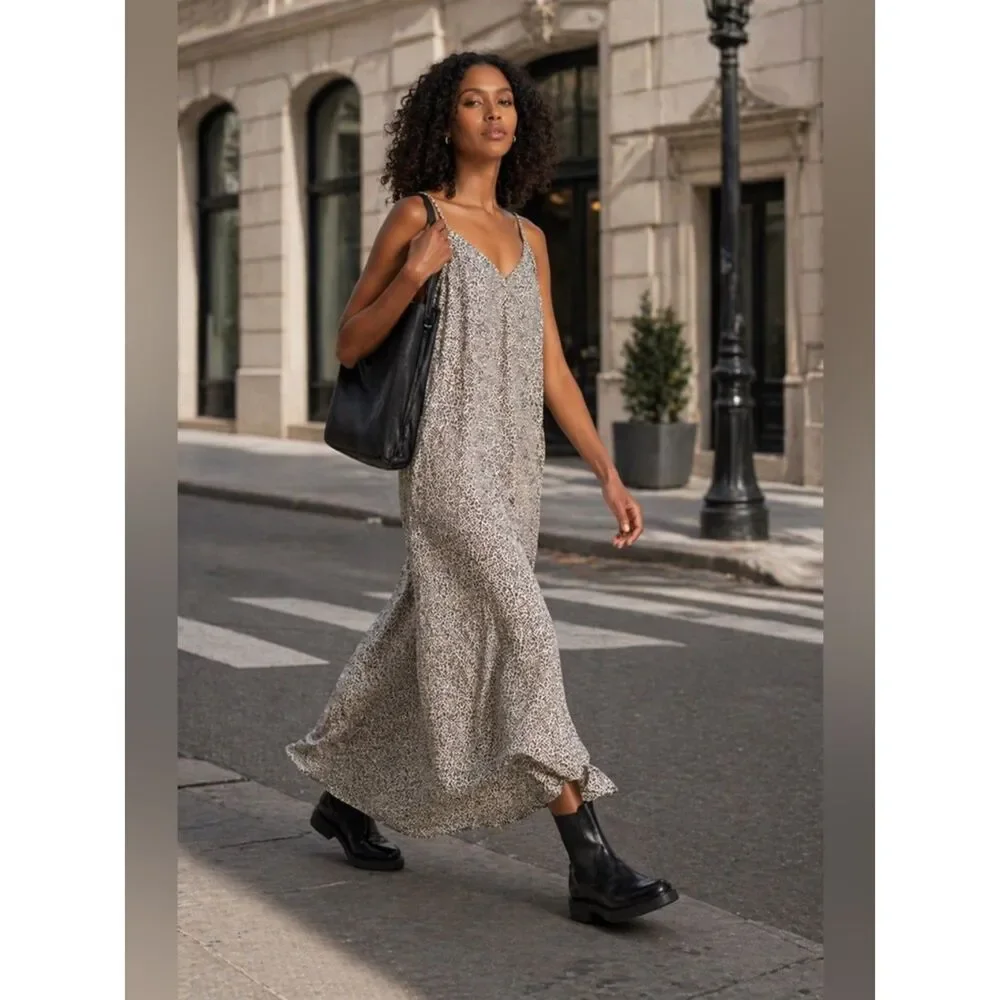 Jenni Kayne Leopard Print Maxi Slip Dress Sz L Minimalist 90s Designer - Picture 1 of 14